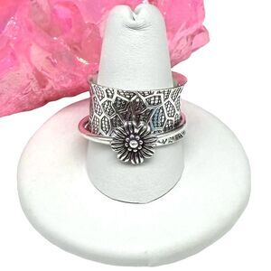 Flower Spinner Ring Size 8.5 925 Sterling Silver Overlay Boho Daisy Wide Band